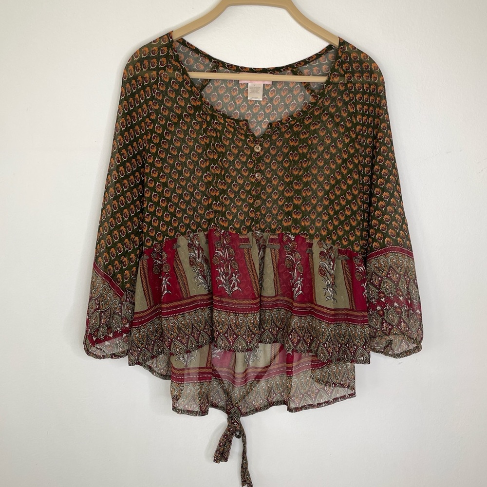 Band of Gypsies Vintage Sheer Paisley Boho Peplum Multicolor Blouse - Picture 3 of 8